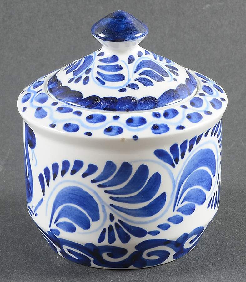 Puebla Blue Sugar Bowl & Lid by Anfora (Mexico)-1