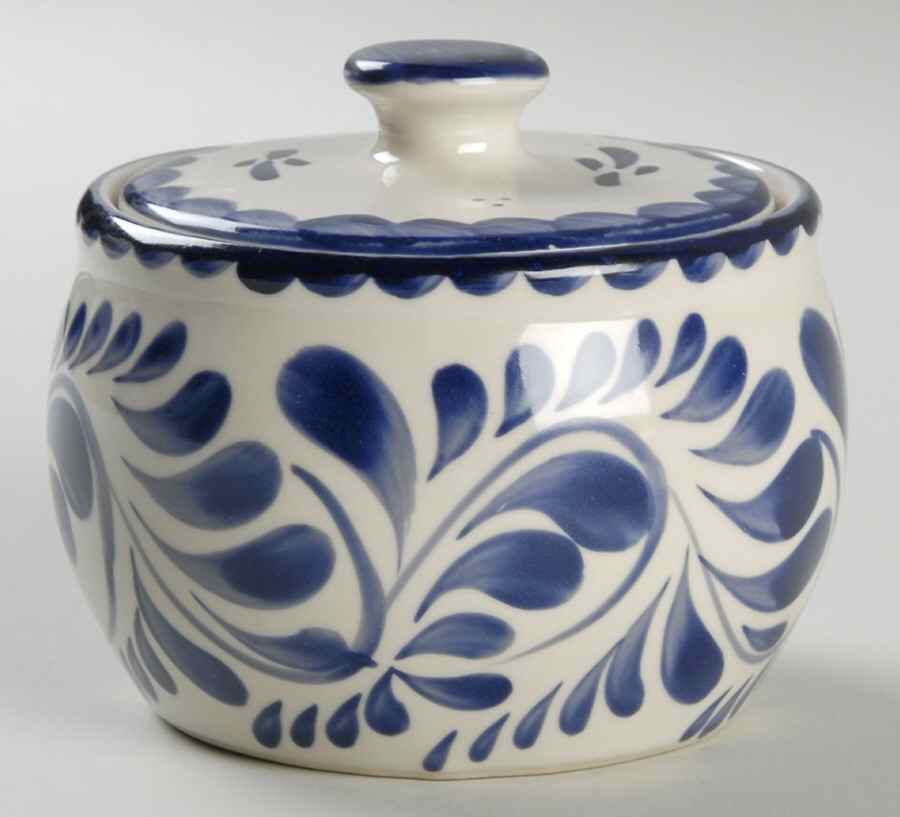 Puebla Blue Sugar Bowl & Lid by Anfora (Mexico)-1