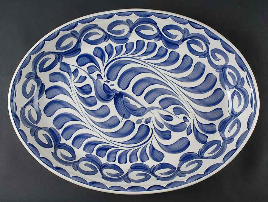 Puebla Blue 19" Oval Serving Platter by Anfora (Mexico)-1
