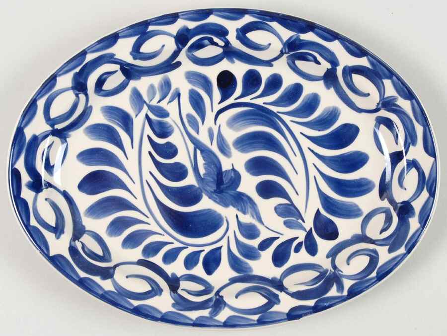 Puebla Blue 9" Oval Serving Platter by Anfora (Mexico)-1
