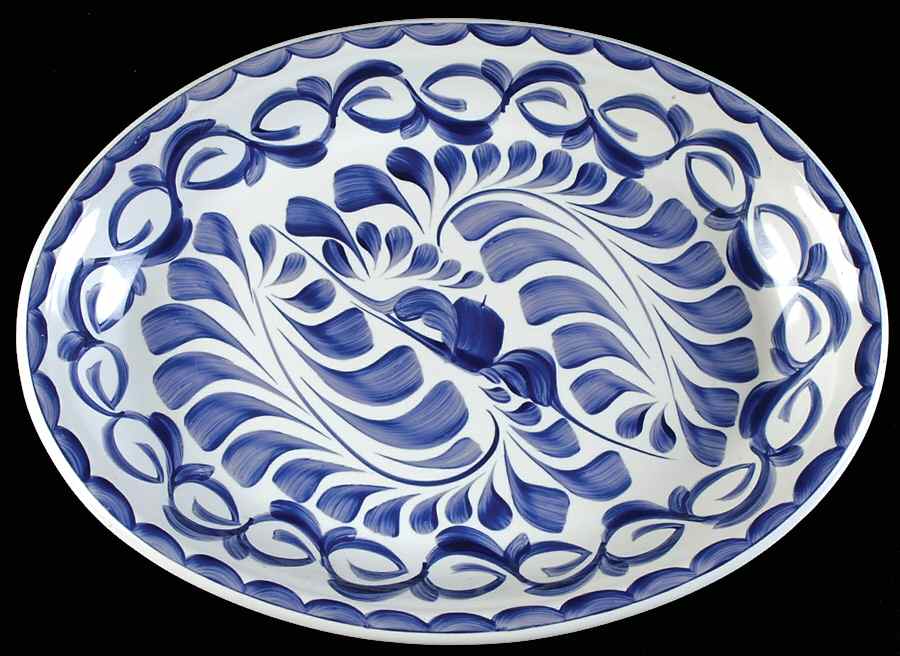 Puebla Blue 16" Oval Serving Platter by Anfora (Mexico)-1