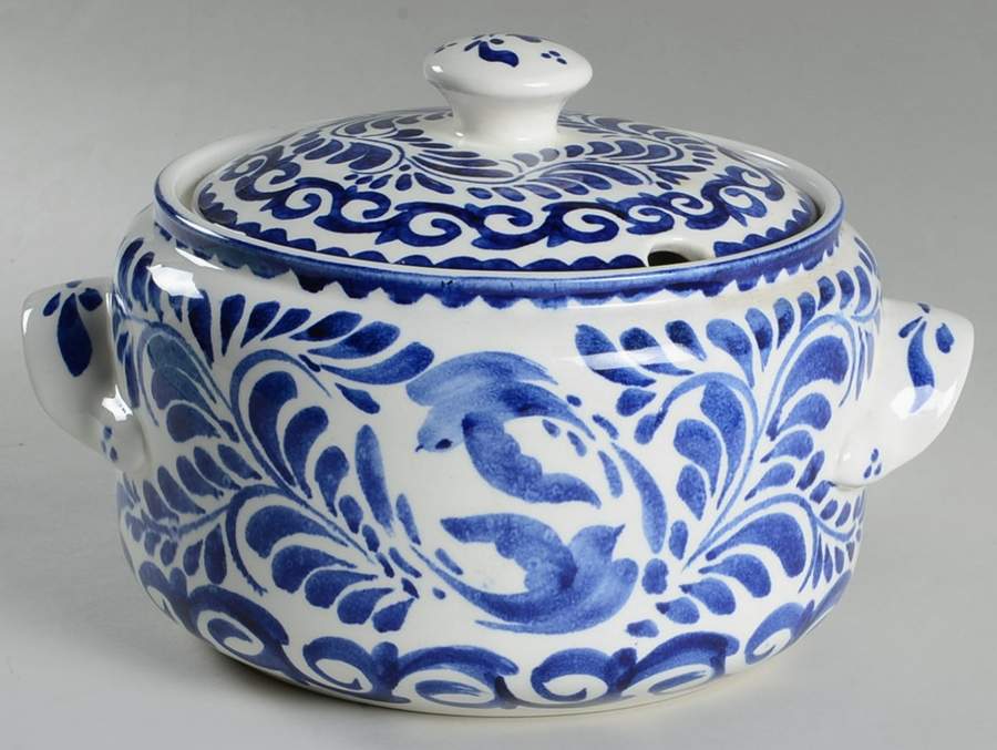Puebla Blue Tureen & Lid by Anfora (Mexico)-1