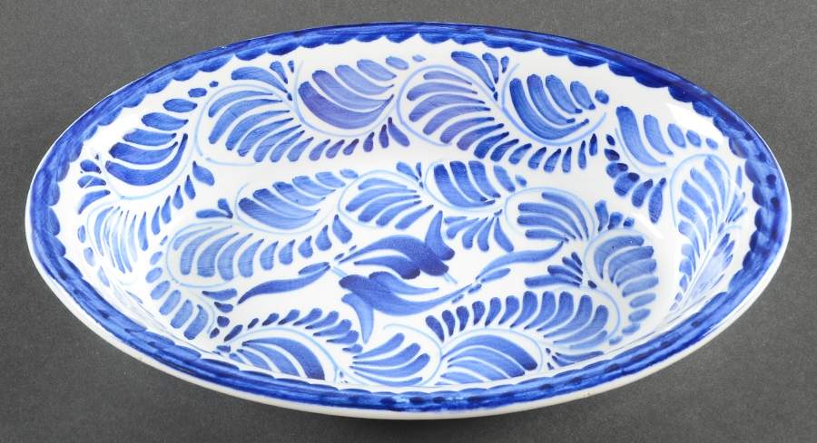 Puebla Blue 10" Oval Vegetable Bowl by Anfora (Mexico)-1