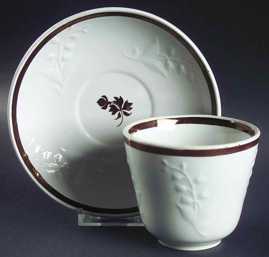 Tea Leaf (Embossed Lily Rim) Flat No Handles Cup & Saucer Set by Anthony Shaw-1