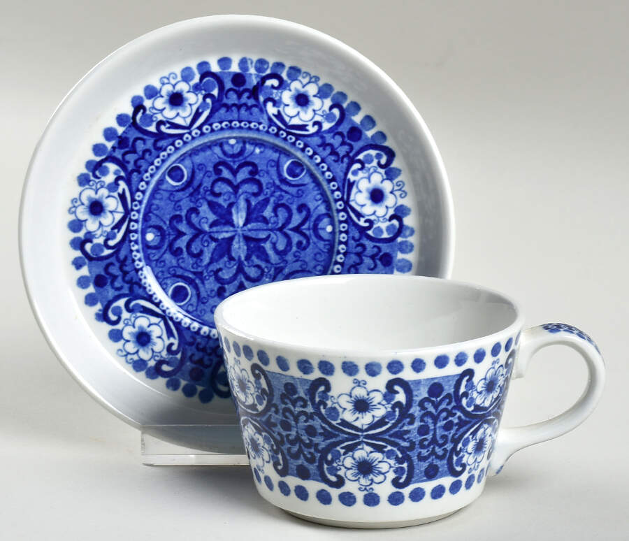 Ali Blue Flat Cup & Saucer Set by Arabia of Finland-1
