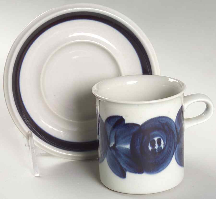 Anemone Blue Flat Demitasse Cup & Saucer Set by Arabia of Finland-1