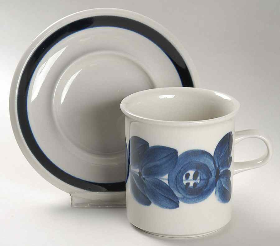 Anemone Blue Flat Cup & Saucer Set by Arabia of Finland-1