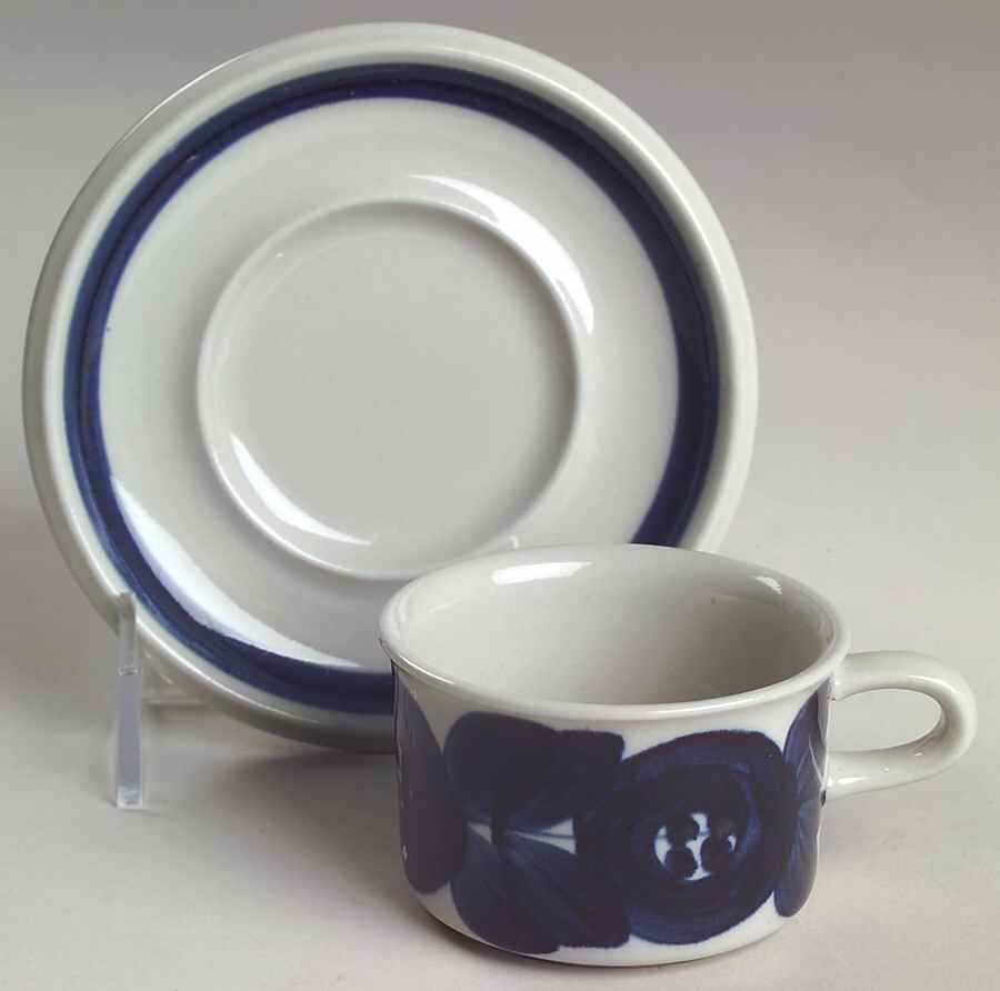 Anemone Blue Flat Demitasse Cup & Saucer Set by Arabia of Finland-1