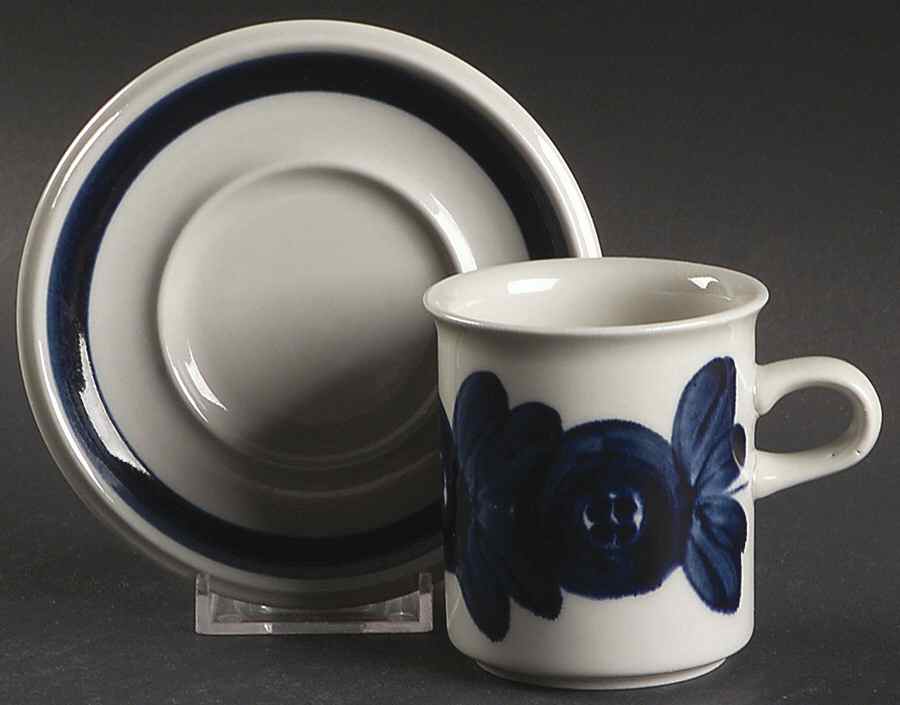 Anemone Blue Flat Demitasse Cup & Saucer Set by Arabia of Finland-1