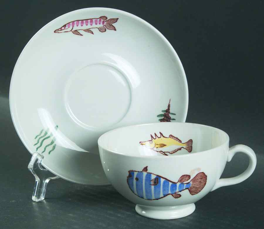 Aquarium Footed Cup & Saucer Set by Arabia of Finland-1