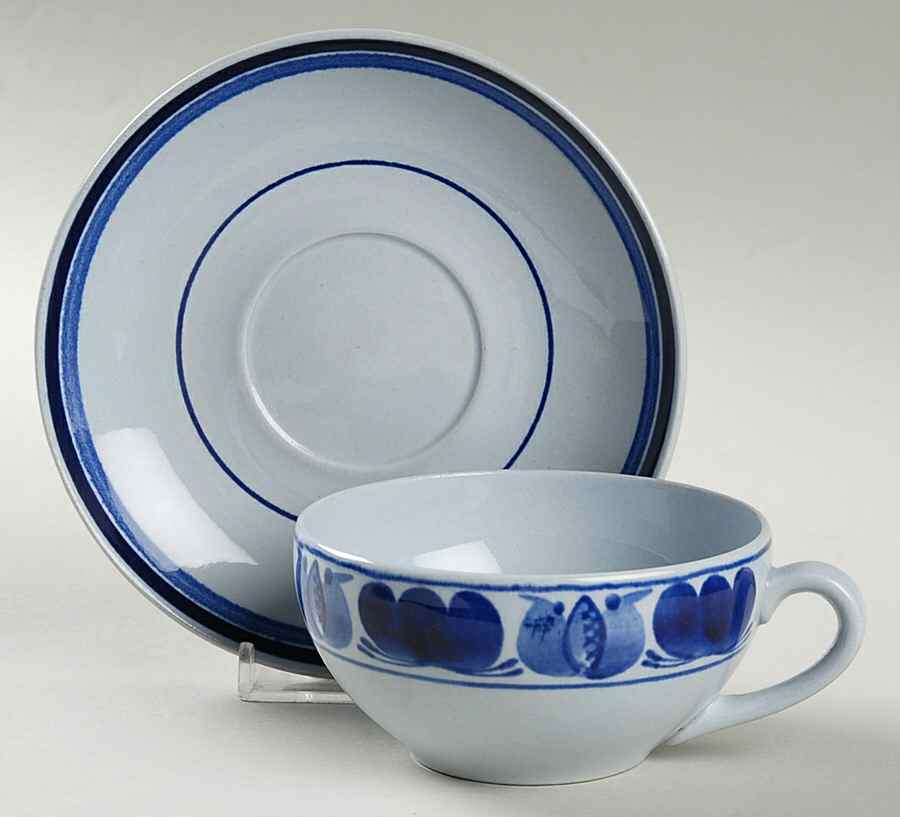 Blue Laurel Flat Cup & Saucer Set by Arabia of Finland-1
