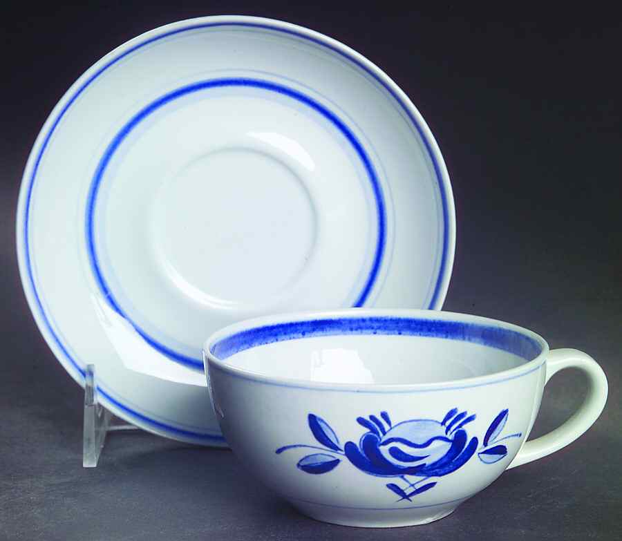 Blue Rose Flat Cup & Saucer Set by Arabia of Finland-1