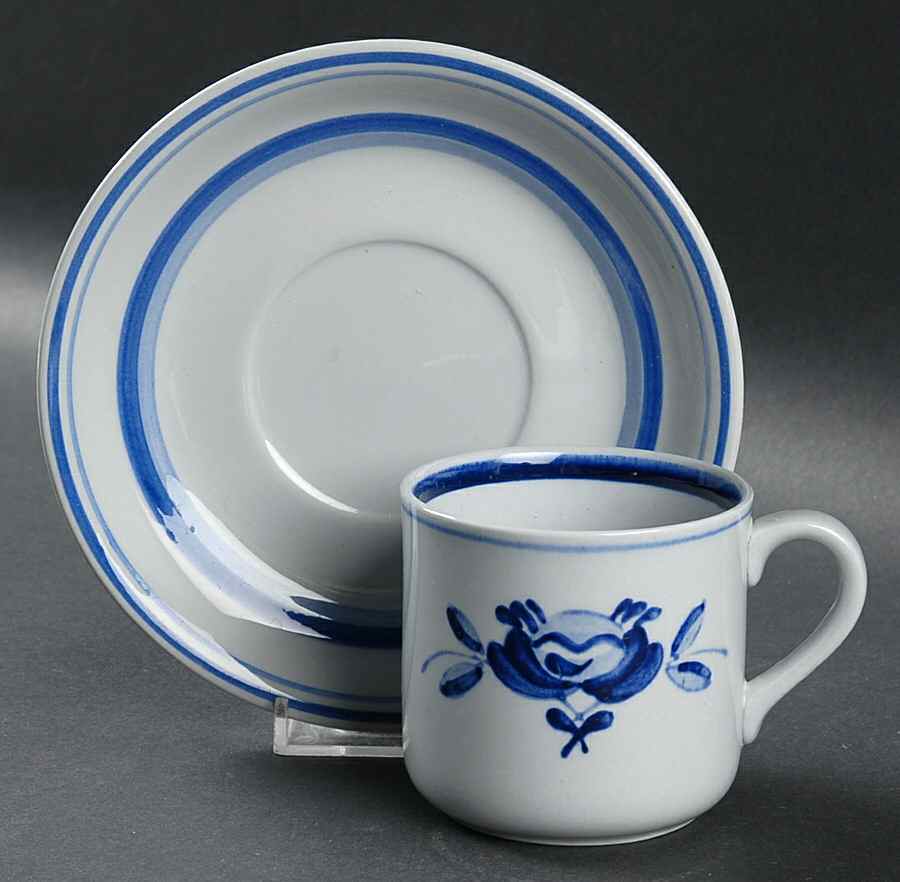 Blue Rose Flat Cup & Saucer Set by Arabia of Finland-1