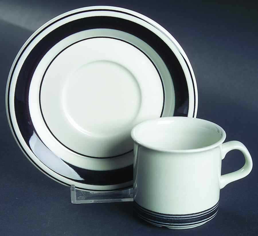 Faenza Black Flat Demitasse Cup & Saucer Set by Arabia of Finland-1