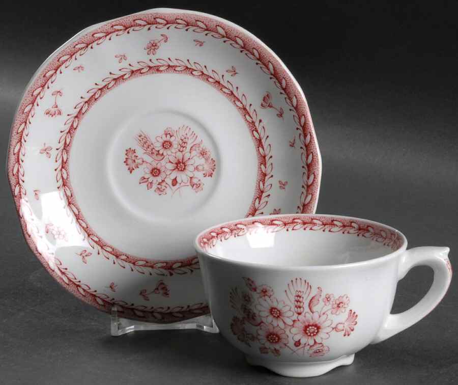 Finn Flower Red (White Background) Flat Cup & Saucer Set by Arabia of Finland-1