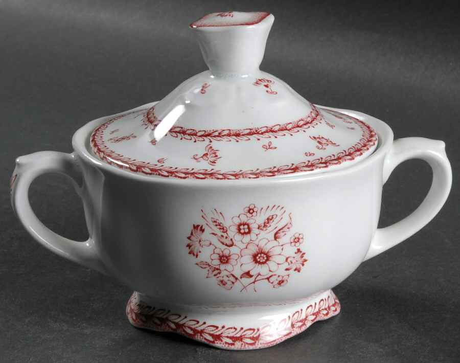 Finn Flower Red (White Background) Sugar Bowl & Lid by Arabia of Finland-1