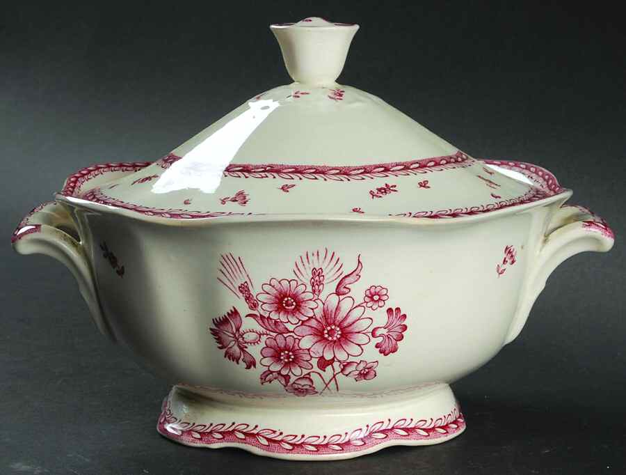 Finn Flower Red (Cream Background) Round Covered Vegetable by Arabia of Finland-1