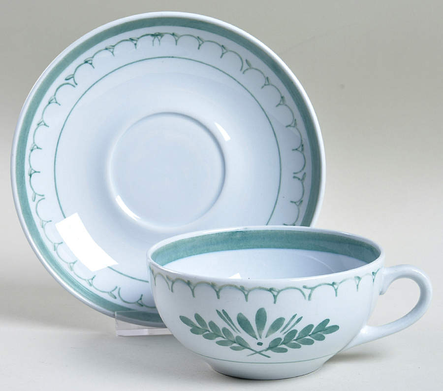 Green Thistle Flat Cup & Saucer Set by Arabia of Finland-1
