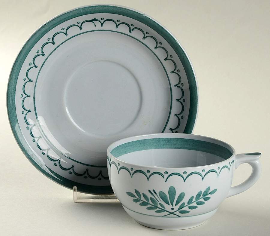 Green Thistle Flat Cup & Saucer Set by Arabia of Finland-1