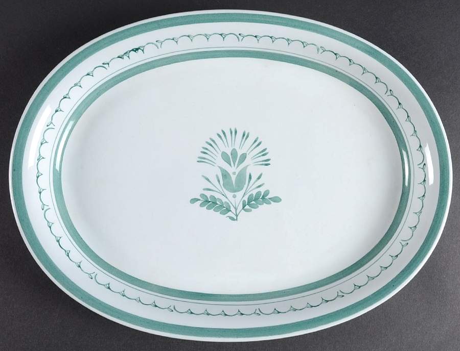 Green Thistle 11" Oval Serving Platter by Arabia of Finland-1