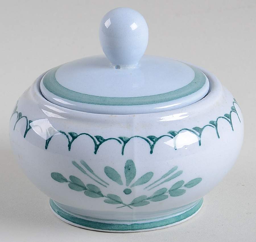 Green Thistle Mini Sugar Bowl & Lid by Arabia of Finland-1