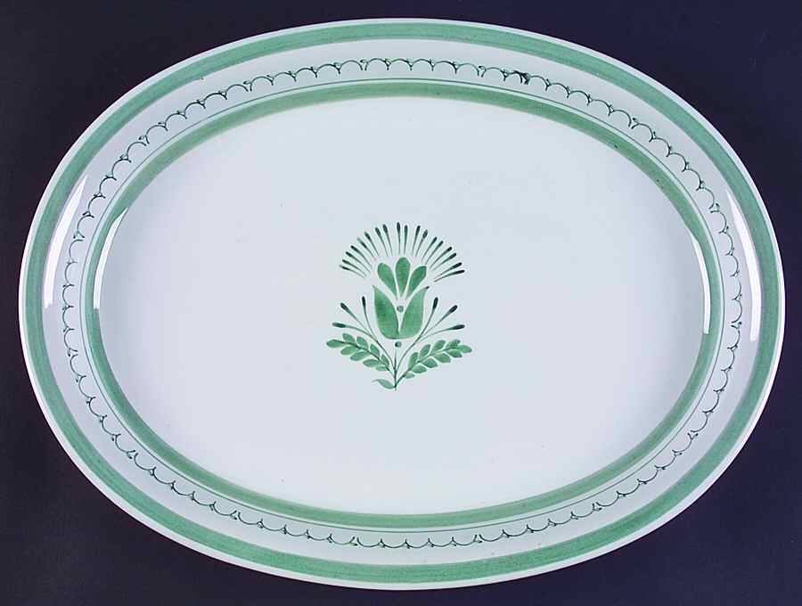 Green Thistle 14" Oval Serving Platter by Arabia of Finland-1