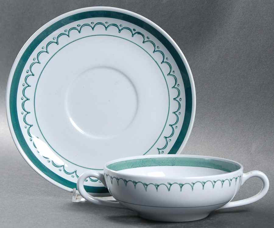 Green Thistle Flat Cream Soup Bowl & Saucer Set by Arabia of Finland-1