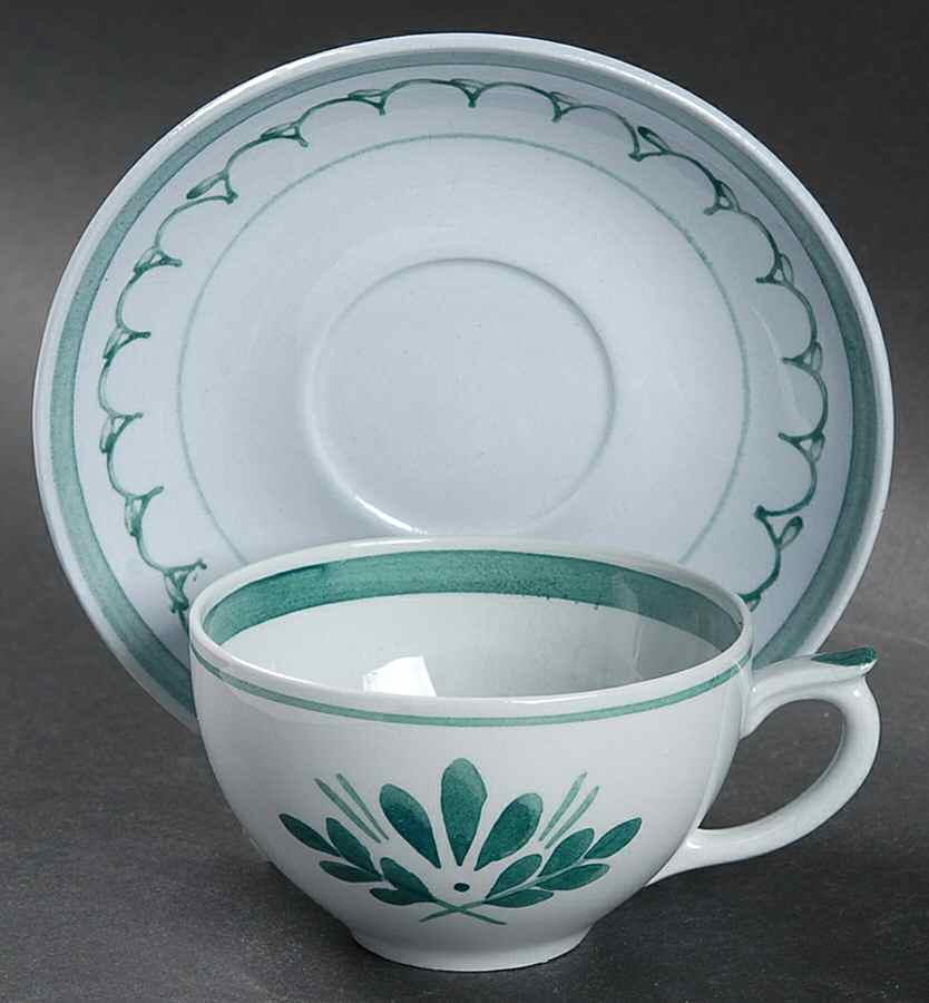 Green Thistle Flat Demitasse Cup & Saucer Set by Arabia of Finland-1
