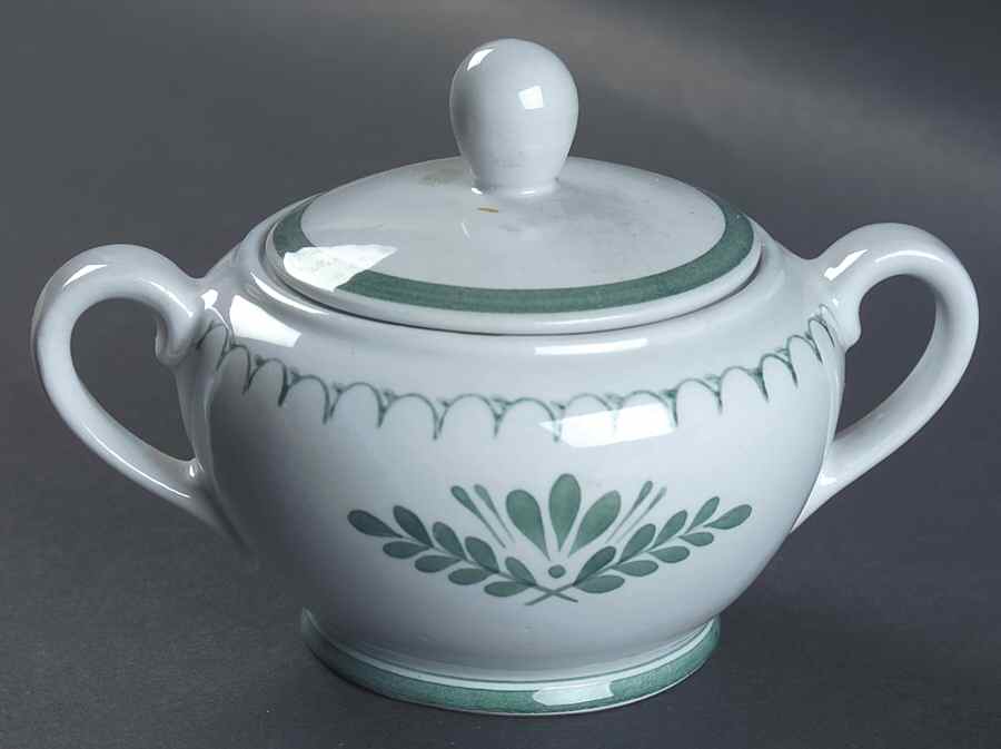 Green Thistle Sugar Bowl & Lid by Arabia of Finland-1