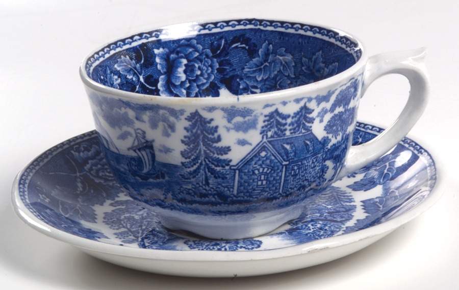 Landscape Blue Flat Cup & Saucer Set by Arabia of Finland-1