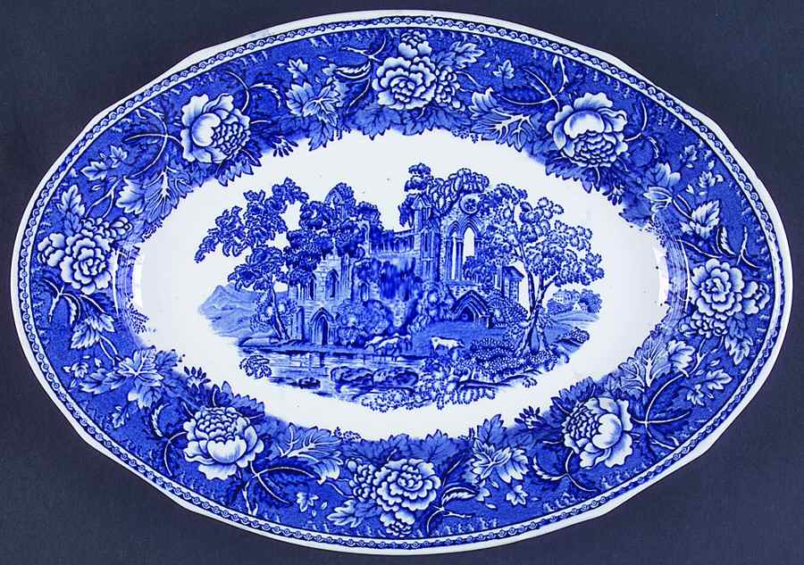 Landscape Blue 12" Oval Serving Platter by Arabia of Finland-1