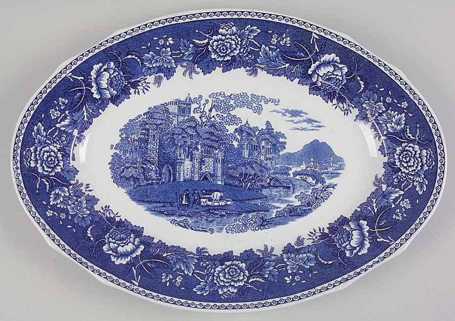 Landscape Blue 15" Oval Serving Platter by Arabia of Finland-1