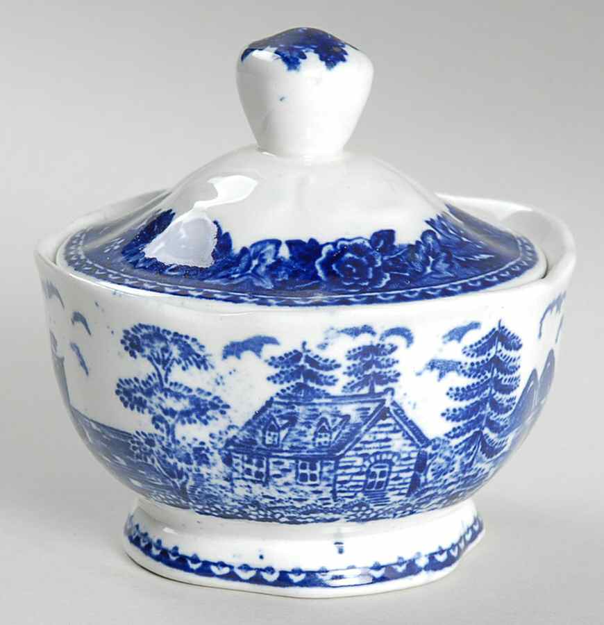 Landscape Blue Mini Sugar Bowl & Lid by Arabia of Finland-1