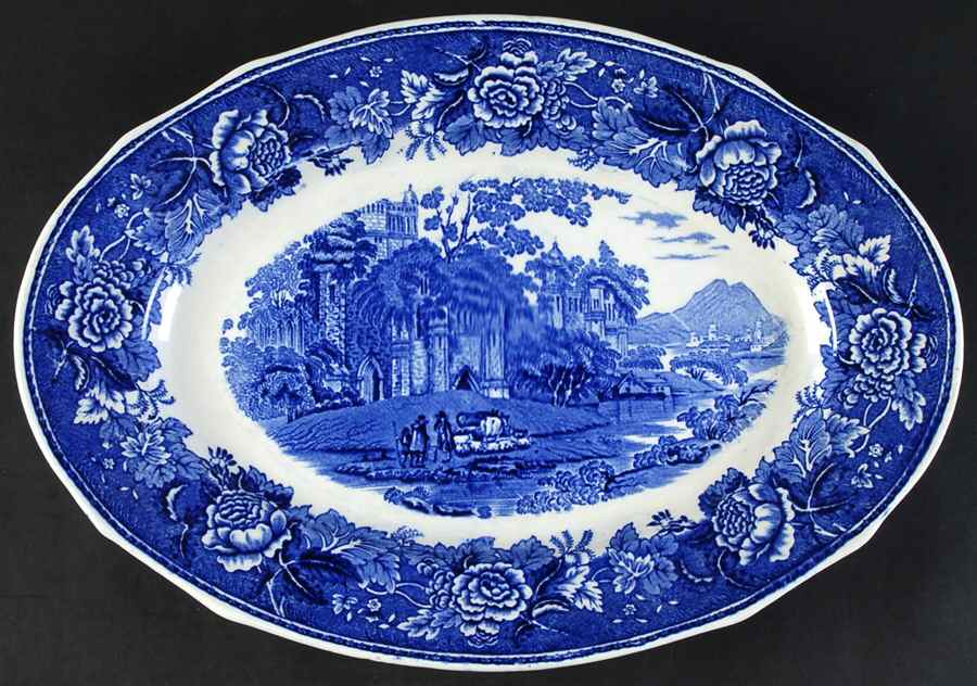 Landscape Blue 14" Oval Serving Platter by Arabia of Finland-1