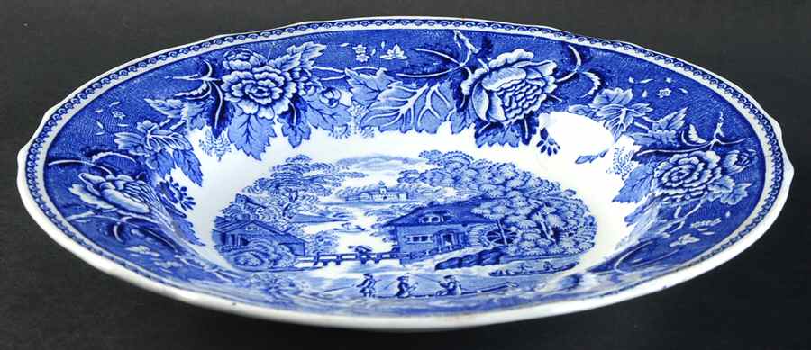 Landscape Blue Large Rim Soup Bowl by Arabia of Finland-1