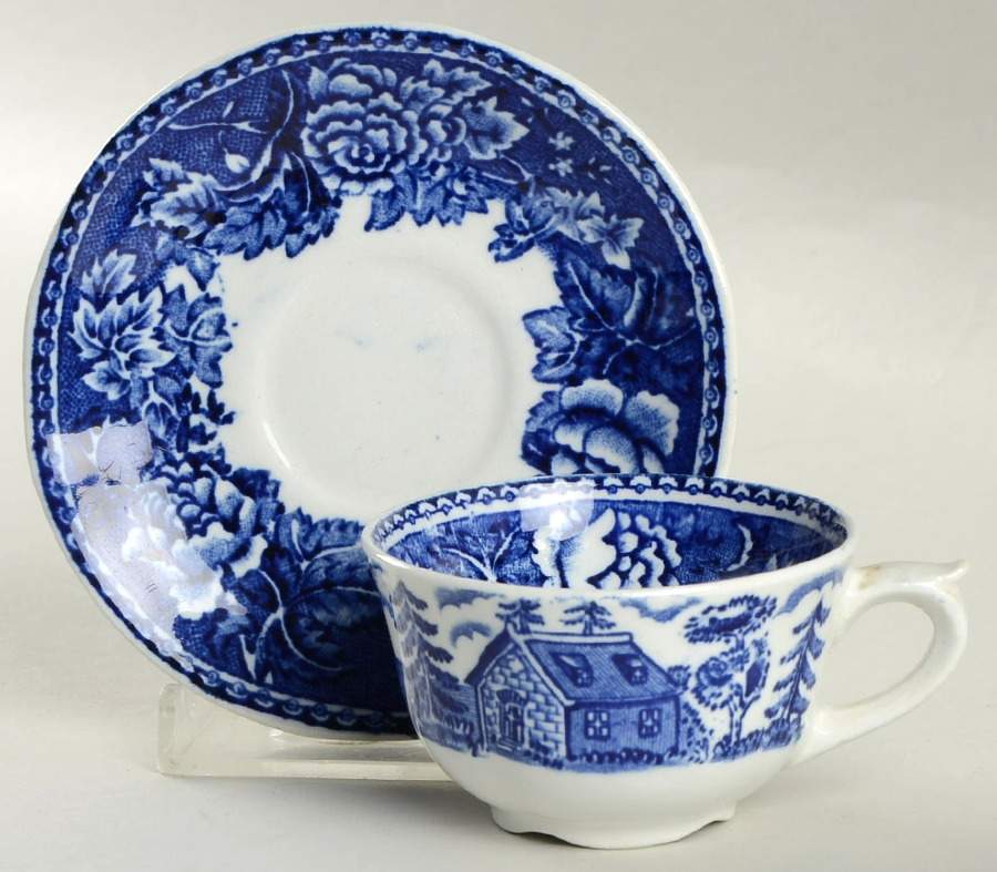 Landscape Blue Flat Demitasse Cup & Saucer Set by Arabia of Finland-1