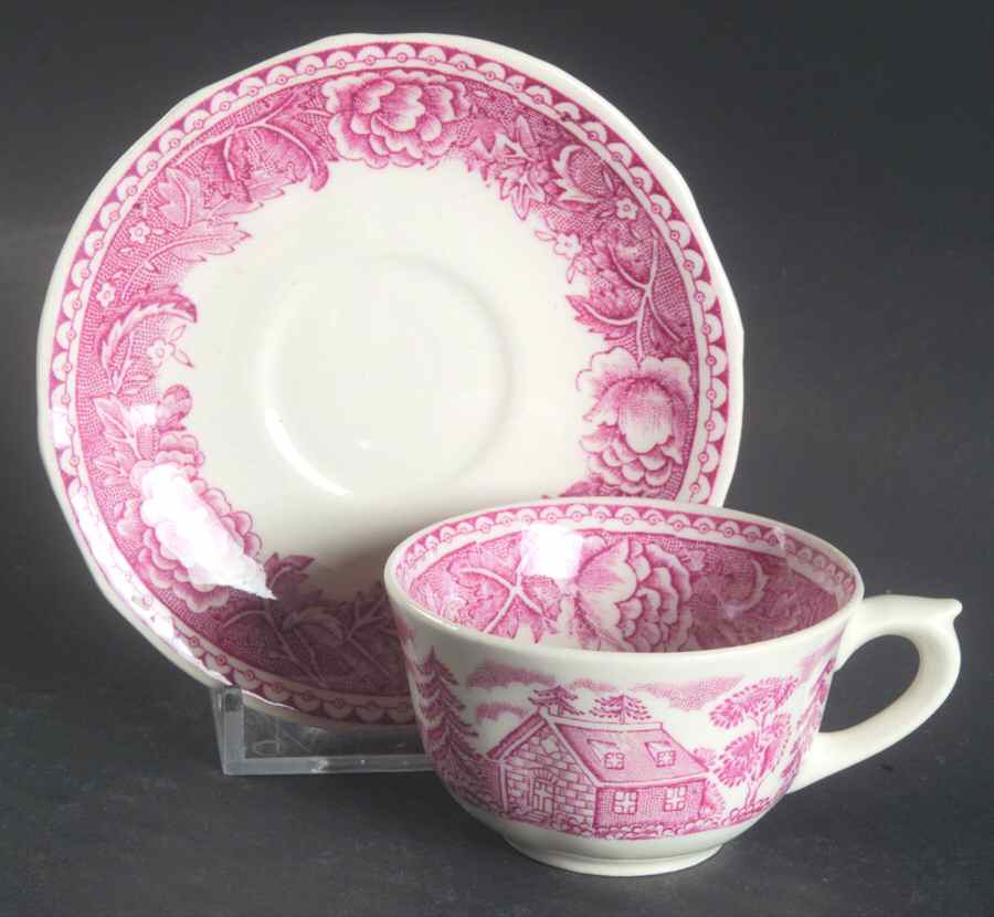 Landscape Red Flat Demitasse Cup & Saucer Set by Arabia of Finland-1