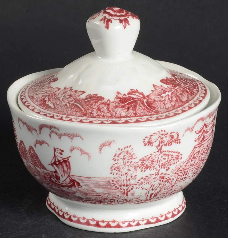 Landscape Red Mini Sugar Bowl & Lid by Arabia of Finland-1