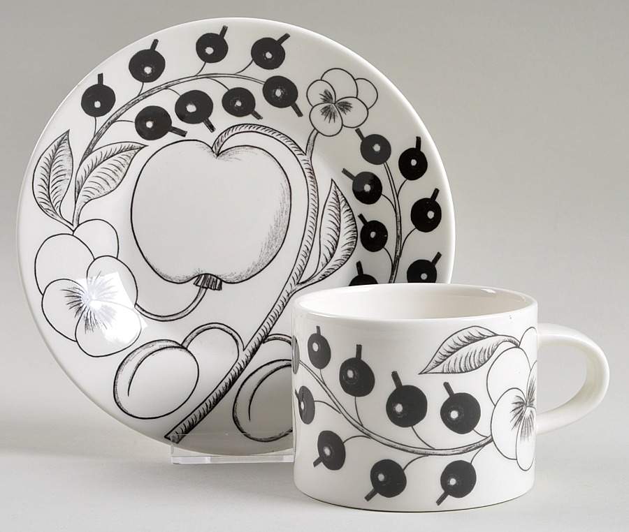 Paratiisi Black Flat Cup & Saucer Set by Arabia of Finland-1
