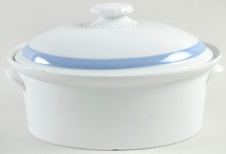 Ribbons Blue (White Background) 2 Quart Oval Covered Casserole by Arabia of Finland-1