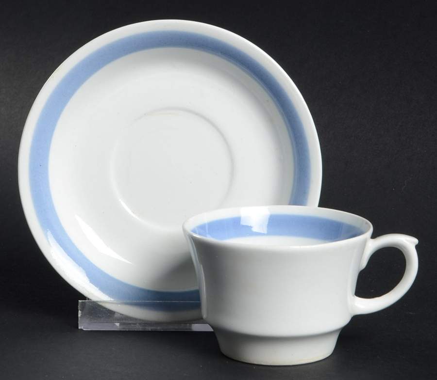 Ribbons Blue (White Background) Flat Demitasse Cup & Saucer Set by Arabia of Finland-1