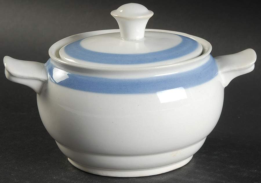 Ribbons Blue (White Background) Sugar Bowl & Lid by Arabia of Finland-1