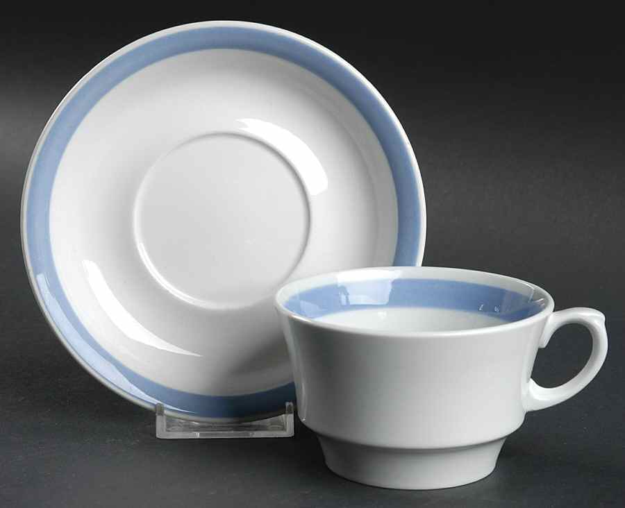 Ribbons Blue (White Background) Flat Cup & Saucer Set by Arabia of Finland-1