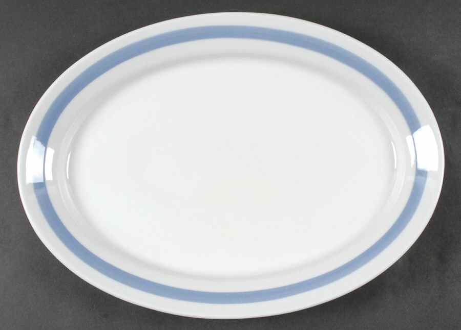 Ribbons Blue (White Background) 15" Oval Serving Platter by Arabia of Finland-1