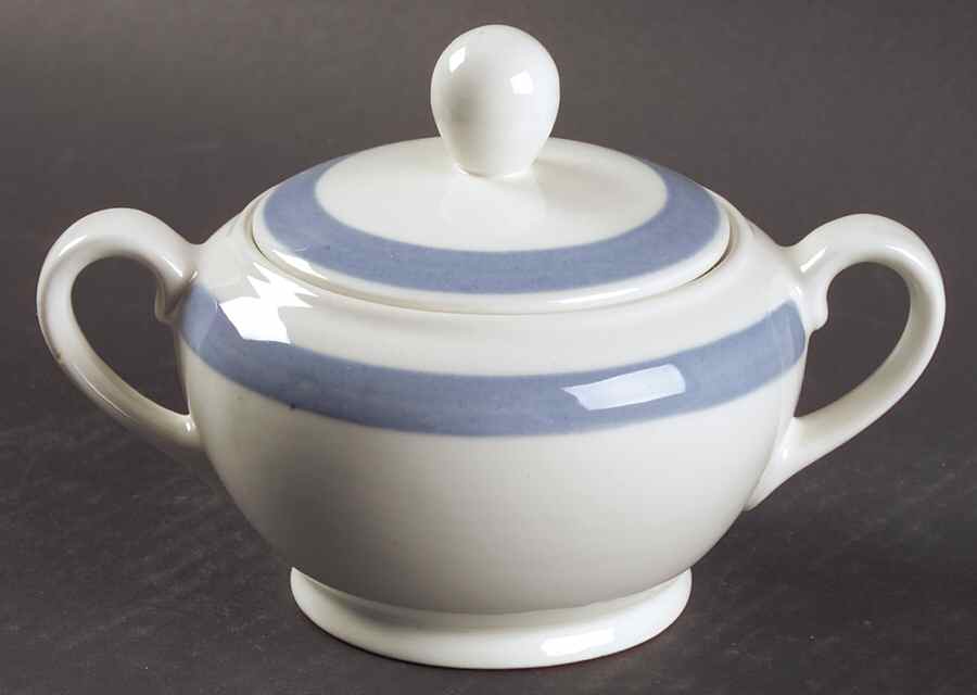 Ribbons Blue (White Background) Sugar Bowl & Lid by Arabia of Finland-1