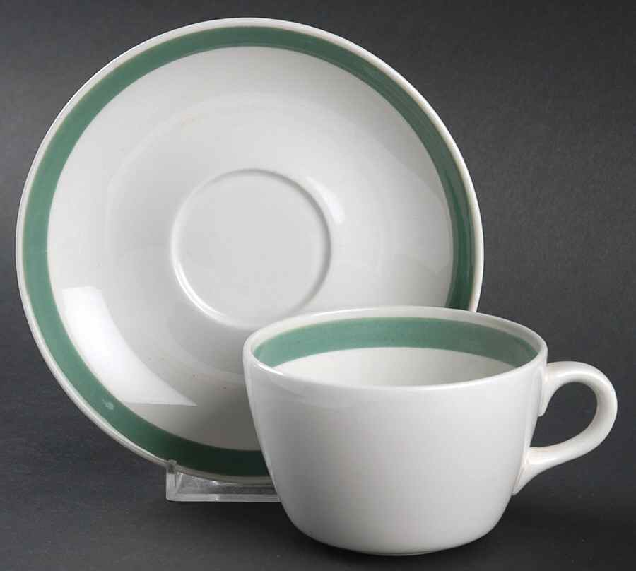 Ribbons Green Flat Cup & Saucer Set by Arabia of Finland-1