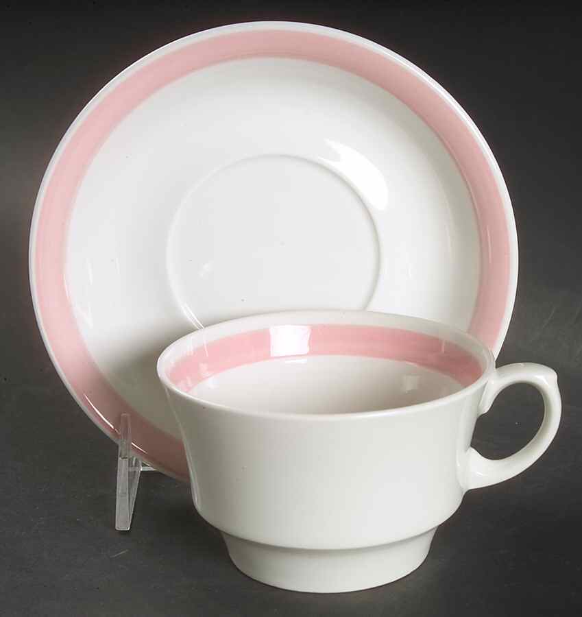Ribbons Pink Flat Cup & Saucer Set by Arabia of Finland-1