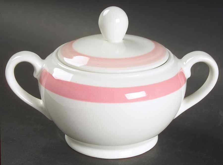 Ribbons Pink Sugar Bowl & Lid by Arabia of Finland-1