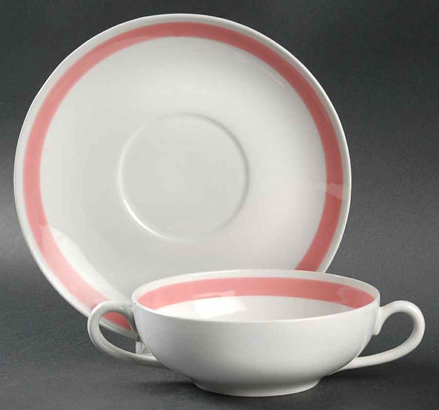 Ribbons Pink Flat Cream Soup Bowl & Saucer Set by Arabia of Finland-1