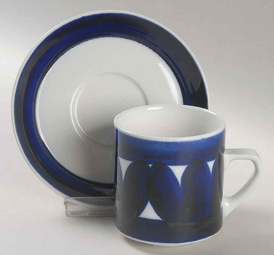 Sotka Blue Flat Demitasse Cup & Saucer Set by Arabia of Finland-1
